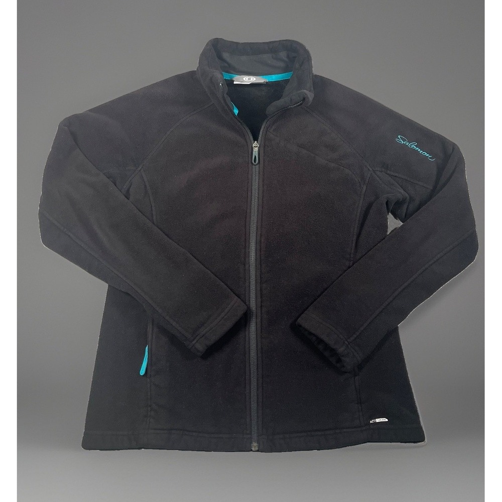 Salomon Active Therm Full Zip Thermal Fleece Jacket Women Large Black Teal